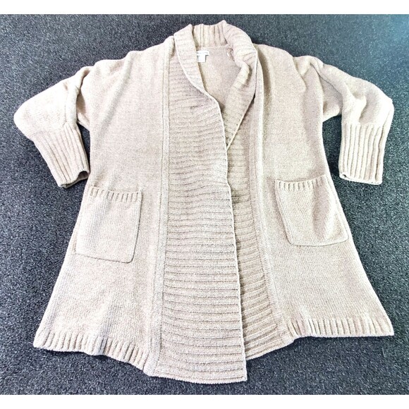 Cupcakes And Cashmere Women's L Long Open Cardigan Chunky Sweater Tan 2 Pocket - Picture 1 of 9